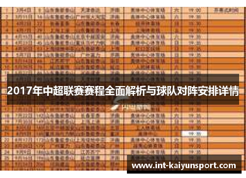 2017年中超联赛赛程全面解析与球队对阵安排详情