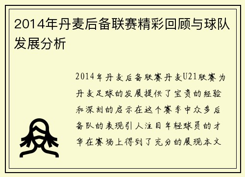 2014年丹麦后备联赛精彩回顾与球队发展分析